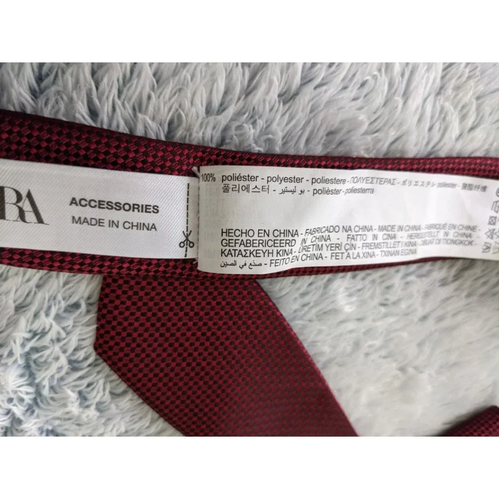 2 Zara Boy Accessories Bundle Dressy Jacquard Slim Red Tie + Plaid Bow Tie NEW